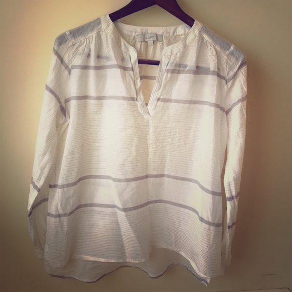 Loft White & Gold Metallic Striped Linen Shirt - Picture 3 of 6
